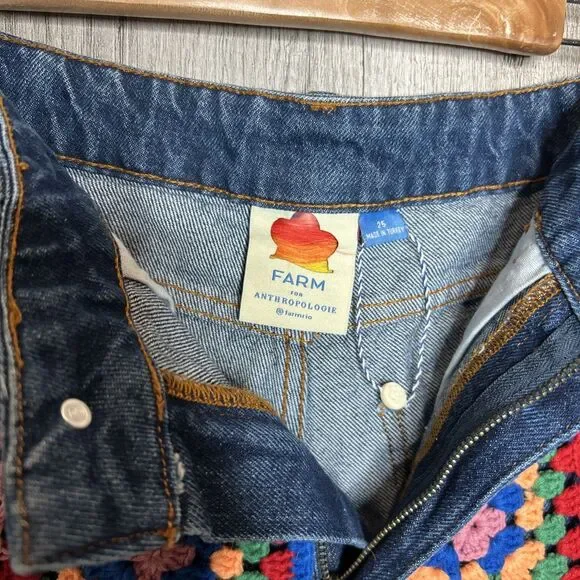Farm Rio for Anthropologie Shorts 25 Crochet Granny Square Denim Boho - Picture 4 of 7